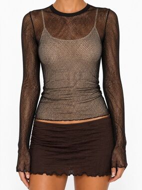Urban Outfitters Sheer Mesh Black Long Sleeve Top